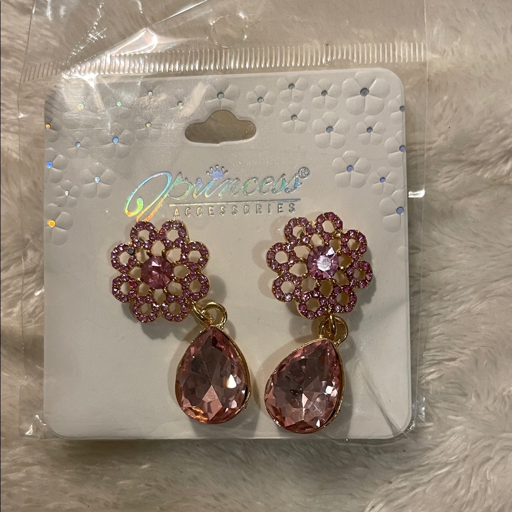 Princess Accessories Pink and Gold Floral Drop Earrings